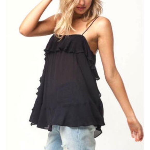 Free People Intimately Cascades Ruffle Cami Tank Top Black Size Medium - Picture 10 of 10